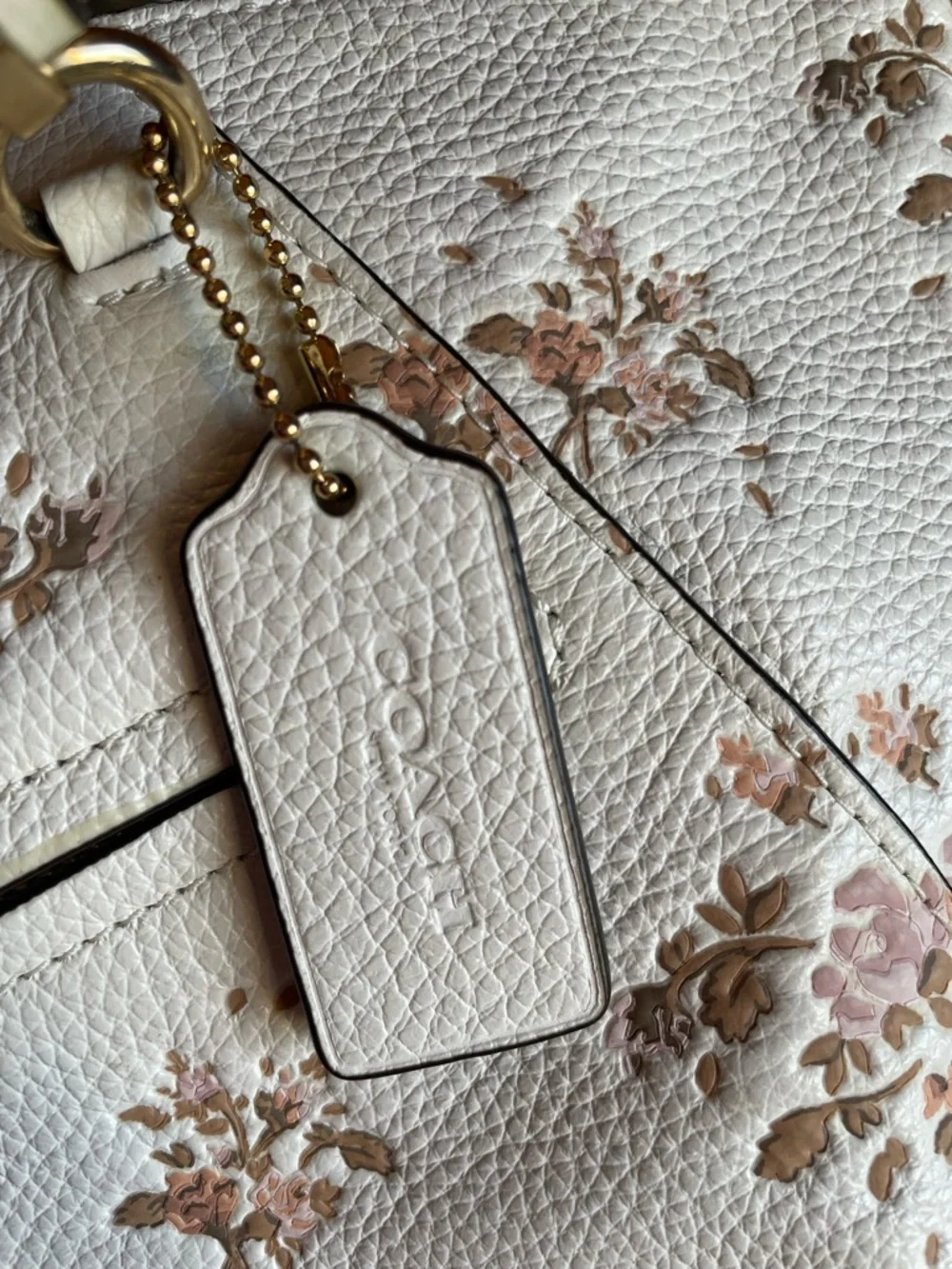 Coach Prairie Floral Pebbled Leather Satchel Chalk Ivory Crossbody Bag - Picture 4 of 7